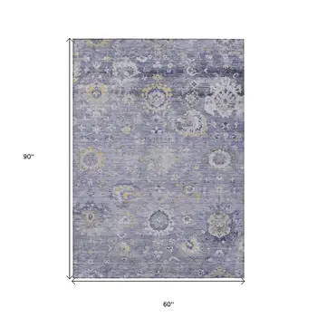 5' X 8' Lavender And Purple Floral Washable Indoor Outdoor Area Rug