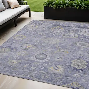 5' X 8' Lavender And Purple Floral Washable Indoor Outdoor Area Rug