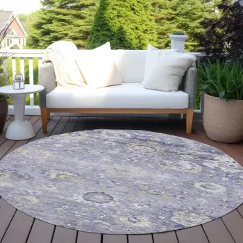 8' Lavender And Purple Round Floral Washable Indoor Outdoor Area Rug