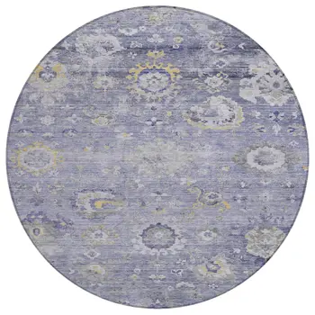 8' Lavender And Purple Round Floral Washable Indoor Outdoor Area Rug