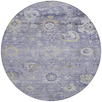 8' Lavender And Purple Round Floral Washable Indoor Outdoor Area Rug