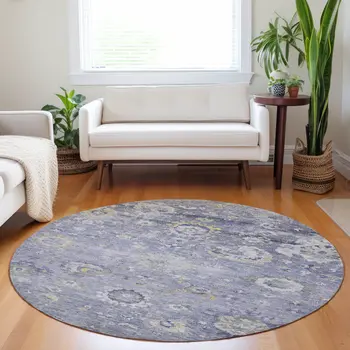 8' Lavender And Purple Round Floral Washable Indoor Outdoor Area Rug