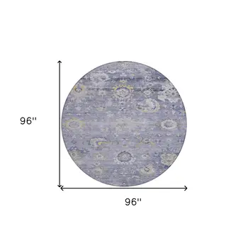 8' Lavender And Purple Round Floral Washable Indoor Outdoor Area Rug