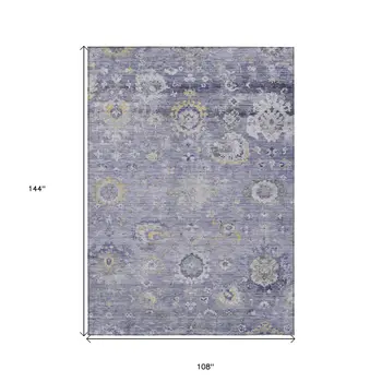 9' X 12' Lavender And Purple Floral Washable Indoor Outdoor Area Rug