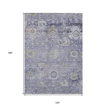 10' X 14' Lavender And Purple Floral Washable Indoor Outdoor Area Rug