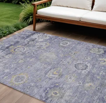 10' X 14' Lavender And Purple Floral Washable Indoor Outdoor Area Rug