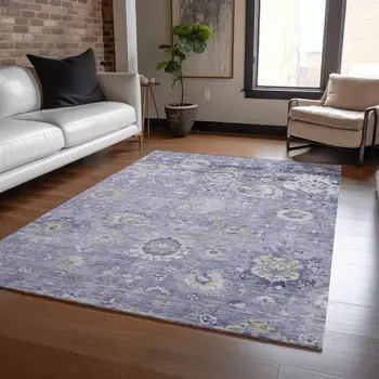 10' X 14' Lavender And Purple Floral Washable Indoor Outdoor Area Rug