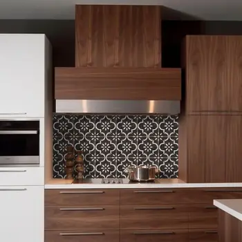 4" x 4" Black Vinyl Arabesque Peel And Stick Removable Tiles