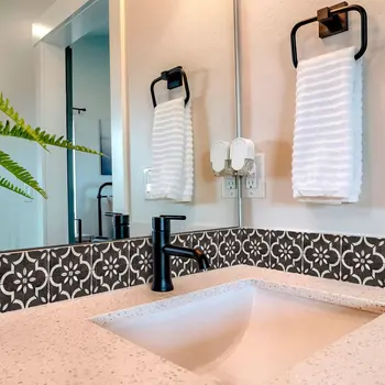 4" x 4" Black Vinyl Arabesque Peel And Stick Removable Tiles