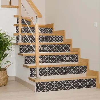 5" x 5" Black Vinyl Arabesque Peel And Stick Removable Tiles