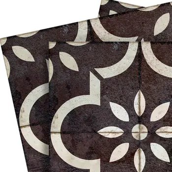 7" x 7" Black Vinyl Arabesque Peel And Stick Removable Tiles