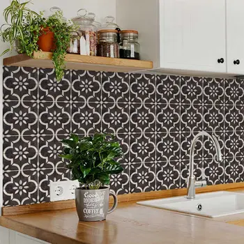 12" x 12" Black Vinyl Arabesque Peel And Stick Removable Tiles
