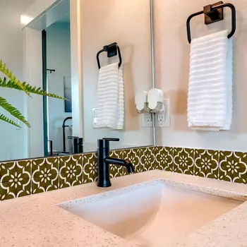 6" x 6" Brown Vinyl Arabesque Peel And Stick Removable Tiles