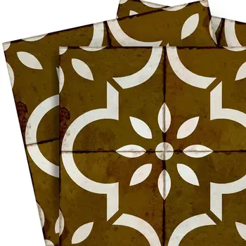 7" x 7" Brown Vinyl Arabesque Peel And Stick Removable Tiles