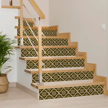 7" x 7" Brown Vinyl Arabesque Peel And Stick Removable Tiles