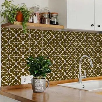 8" x 8" Brown Vinyl Arabesque Peel And Stick Removable Tiles