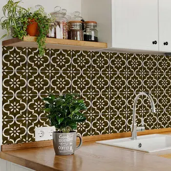 5" x 5" Brown Vinyl Arabesque Peel And Stick Removable Tiles