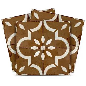 6" x 6" Brown Vinyl Arabesque Peel And Stick Removable Tiles