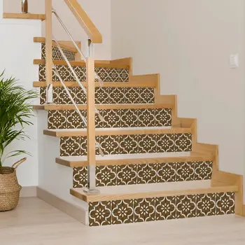 7" x 7" Brown Vinyl Arabesque Peel And Stick Removable Tiles