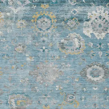 8' X 10' Teal Blue And Aqua Floral Washable Indoor Outdoor Area Rug
