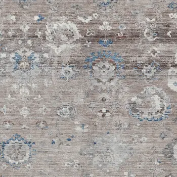 3' X 5' Taupe And Brown Floral Washable Indoor Outdoor Area Rug