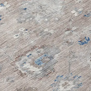 8' Taupe And Brown Round Floral Washable Indoor Outdoor Area Rug