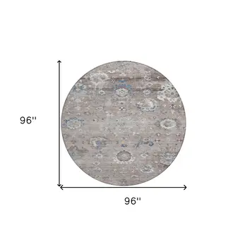 8' Taupe And Brown Round Floral Washable Indoor Outdoor Area Rug