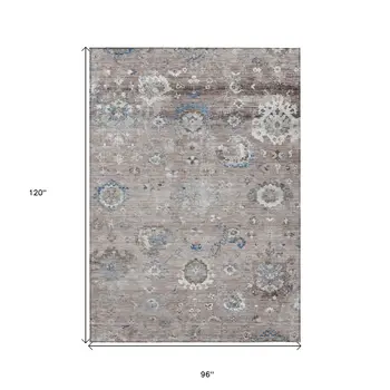 8' X 10' Taupe And Brown Floral Washable Indoor Outdoor Area Rug