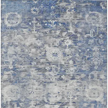 3' X 5' Blue And Denim Blue Floral Washable Indoor Outdoor Area Rug
