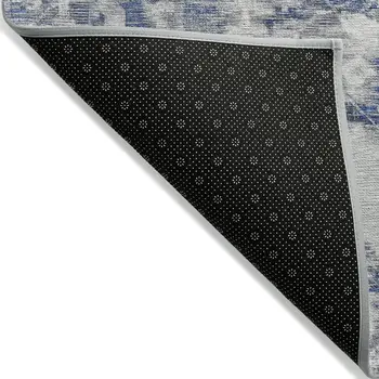 3' X 5' Blue And Denim Blue Floral Washable Indoor Outdoor Area Rug