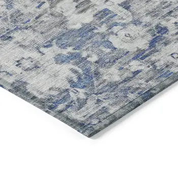 3' X 5' Blue And Denim Blue Floral Washable Indoor Outdoor Area Rug