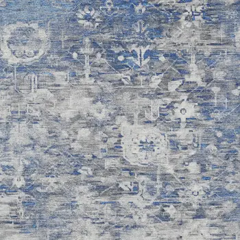 3' X 5' Blue And Denim Blue Floral Washable Indoor Outdoor Area Rug