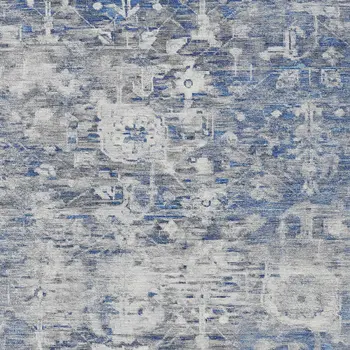 8' X 10' Blue And Denim Blue Floral Washable Indoor Outdoor Area Rug