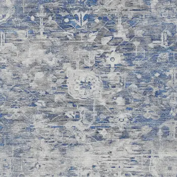 10' X 14' Blue And Denim Blue Floral Washable Indoor Outdoor Area Rug