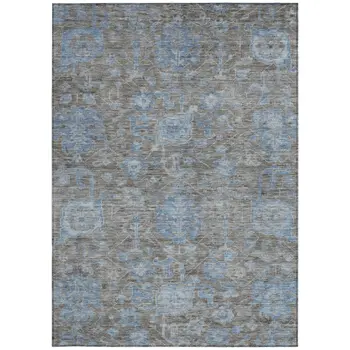5' X 8' Gray And Silver Floral Washable Indoor Outdoor Area Rug