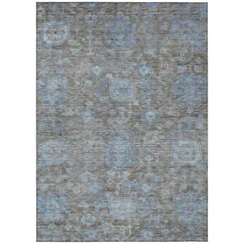 5' X 8' Gray And Silver Floral Washable Indoor Outdoor Area Rug