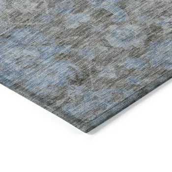 5' X 8' Gray And Silver Floral Washable Indoor Outdoor Area Rug