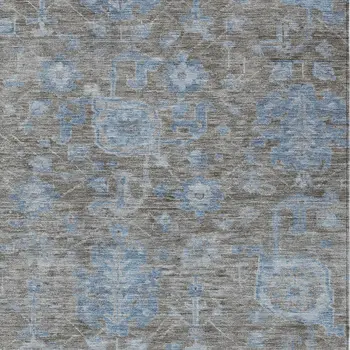 5' X 8' Gray And Silver Floral Washable Indoor Outdoor Area Rug