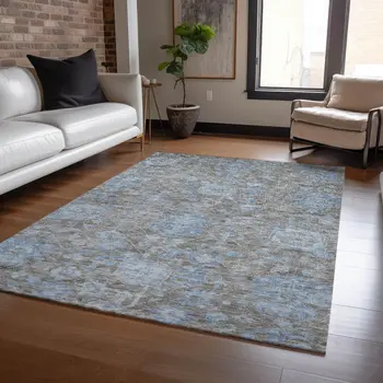 5' X 8' Gray And Silver Floral Washable Indoor Outdoor Area Rug