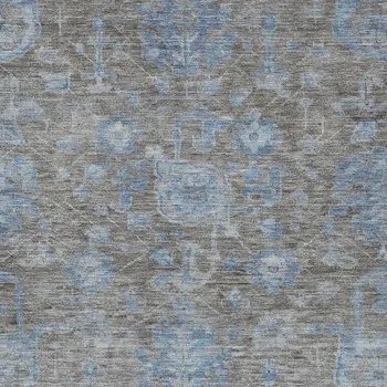 8' X 10' Gray And Silver Floral Washable Indoor Outdoor Area Rug