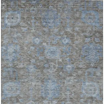 10' X 14' Gray And Silver Floral Washable Indoor Outdoor Area Rug