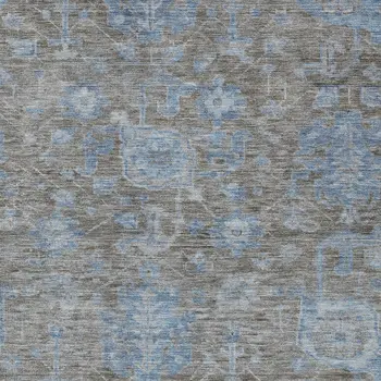 10' X 14' Gray And Silver Floral Washable Indoor Outdoor Area Rug