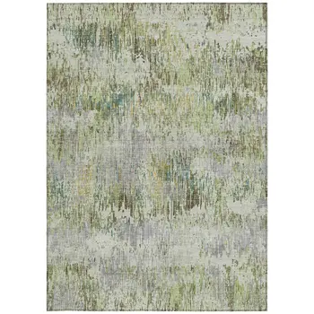 3' X 5' Artichoke Green And Fern Green Striped Washable Indoor Outdoor Area Rug