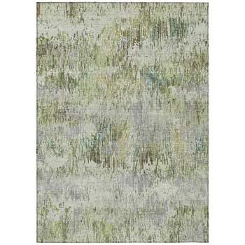 3' X 5' Artichoke Green And Fern Green Striped Washable Indoor Outdoor Area Rug