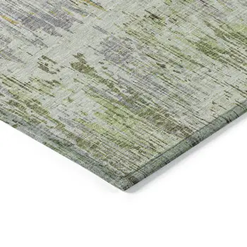 3' X 5' Artichoke Green And Fern Green Striped Washable Indoor Outdoor Area Rug
