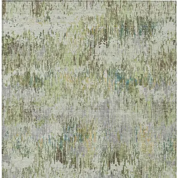 5' X 8' Artichoke Green And Fern Green Striped Washable Indoor Outdoor Area Rug