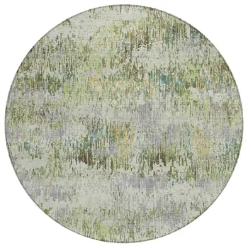 8' Artichoke Green And Fern Green Round Striped Washable Indoor Outdoor Area Rug