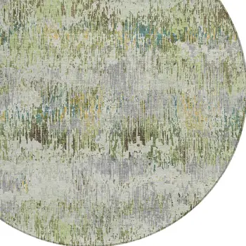 8' Artichoke Green And Fern Green Round Striped Washable Indoor Outdoor Area Rug