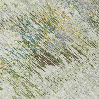 8' Artichoke Green And Fern Green Round Striped Washable Indoor Outdoor Area Rug