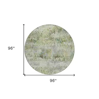 8' Artichoke Green And Fern Green Round Striped Washable Indoor Outdoor Area Rug
